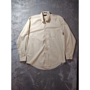 Lands End No Iron Pinpoint Oxford Button Down Size 17/37 Tall Yellow Blue Stripe